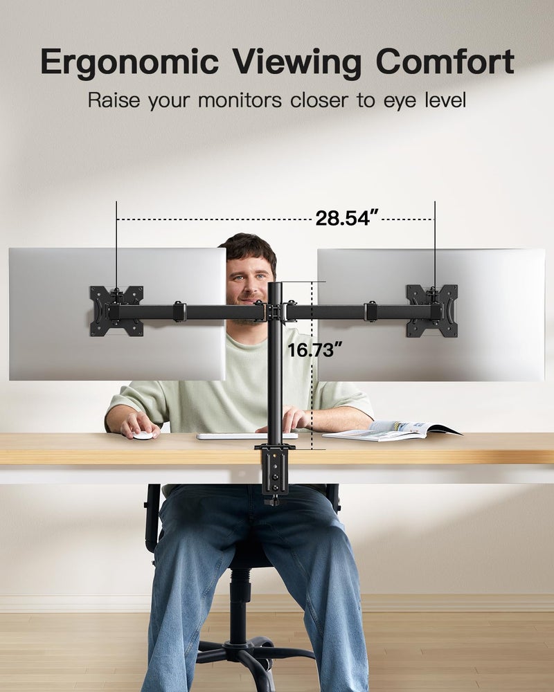HUANUO Dual Monitor Mount for 2 Monitors up to 30 inches, Heavy Duty Dual Monitor Stand Holds up to 22 lbs, Dual Monitor Arm with Height Adjustable Tilt Swive Rotate, VESA Hole 75mm or 100mm - Image 5